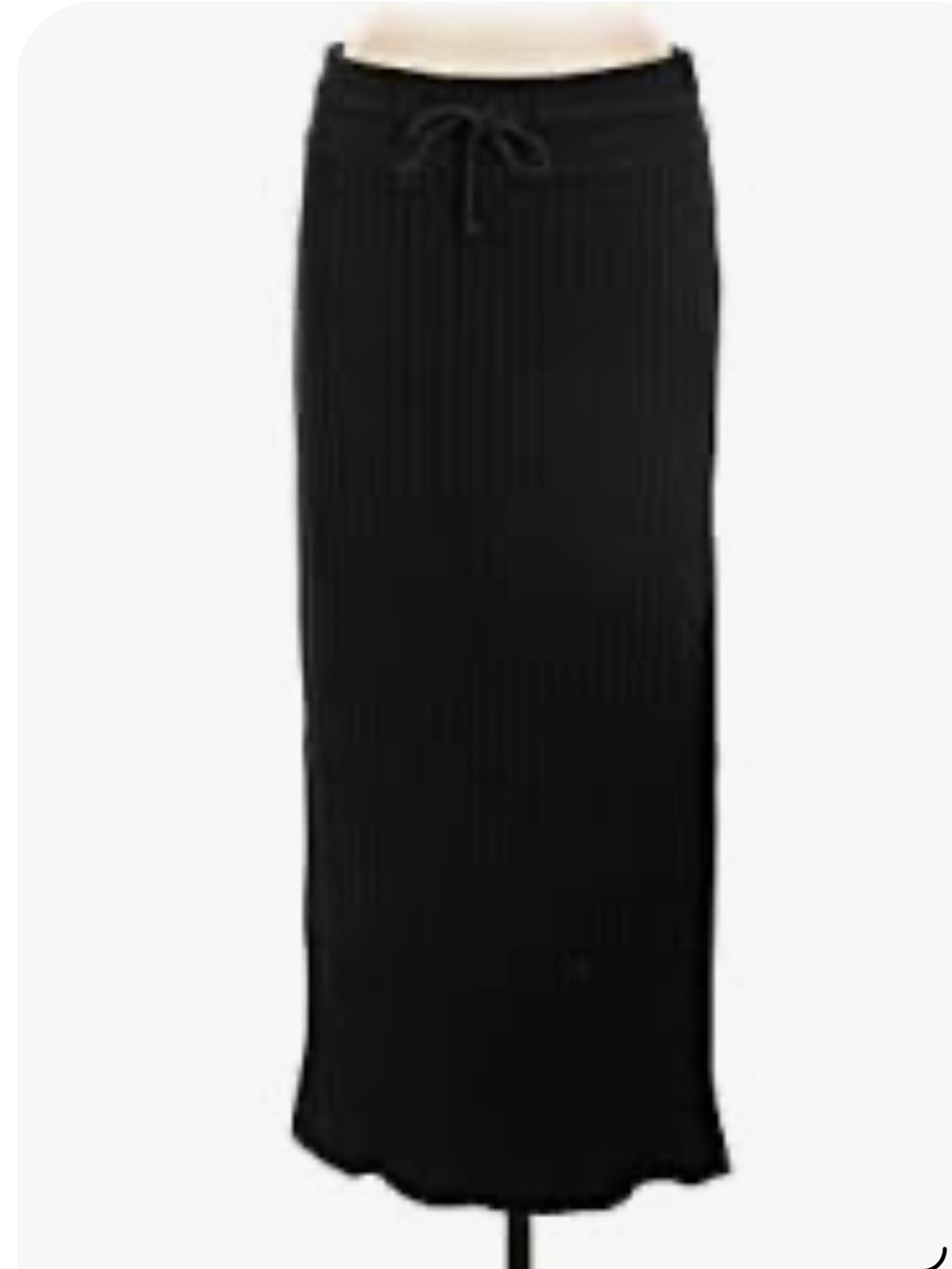 Universal Thread Ribbed Black Midi Skirt with Drawstring Waist and slit.